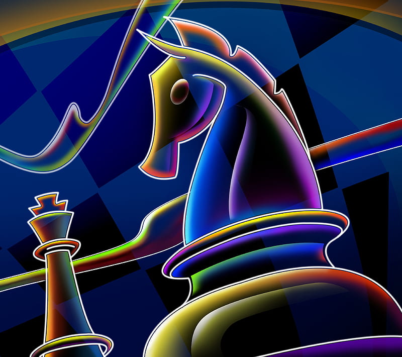 Chess, abstraction, blue, horse cells, line, HD wallpaper