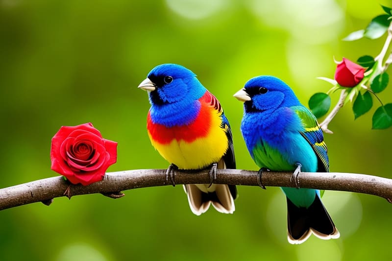 On a tree branch, two colorful birds, termeszet, faag, szines tollazat, voros, rozsa, csor, madarak, ules, HD wallpaper