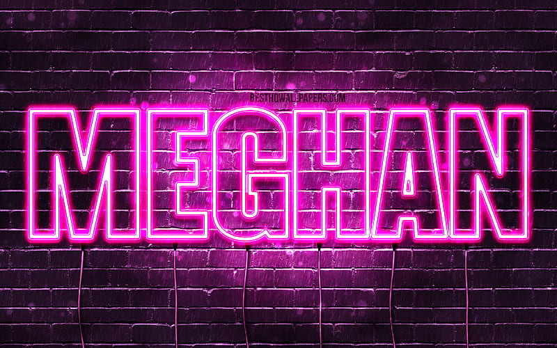 Meghan with names, female names, Meghan name, purple neon lights, horizontal text, with Meghan name, HD wallpaper