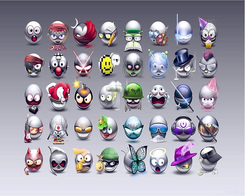 The many faces of smiley, faces, swords, butterfly, colors, smiles, eyes, mask, hat, HD wallpaper