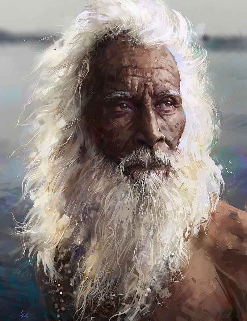 drawing, beard, old people, men, artwork, gray hair, HD phone wallpaper