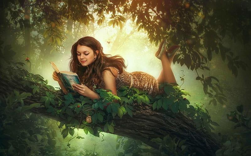 fantasy girl reading, book, fantasy, girl, reading, HD wallpaper