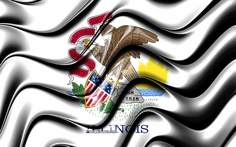 Illinois flag United States of America, administrative districts, Flag of Illinois, 3D art, Illinois, american states, Illinois 3D flag, USA, North America, HD wallpaper