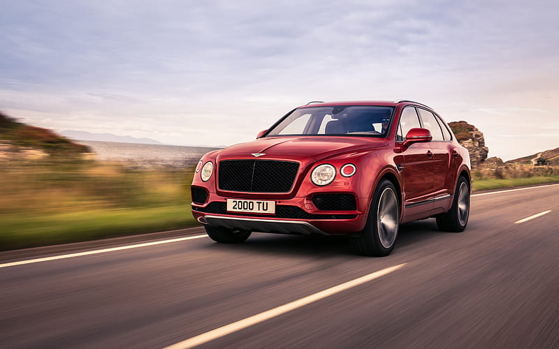 Bentley Bentayga, road, 2018 cars, motion blur, red Bentayga, luxury cars, Bentley, HD wallpaper