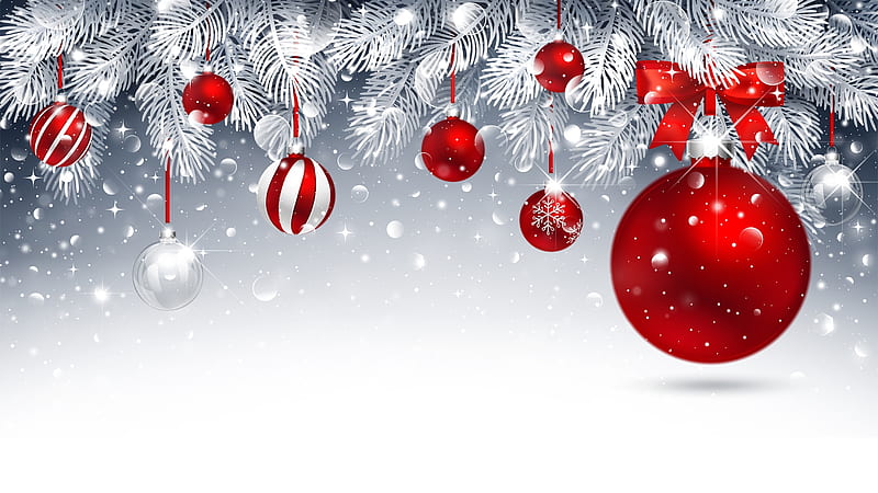 Red White and Blue Christmas, Christmas, Feliz Navidad, ribbons, bows, silver, sparkle, bokeh, pine, snow, decorations, fir, Firefox Persona theme, HD wallpaper