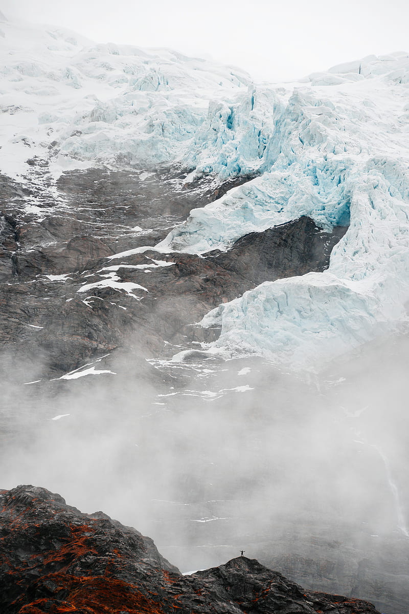 mountain, glacier, fog, landscape, HD phone wallpaper