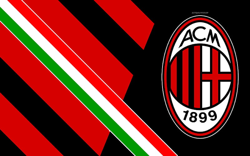 AC Milan Italian football club, logo, 2nd art, red background, emblem, Serie A, Italy, Milan, Flag of Italy, football, HD wallpaper