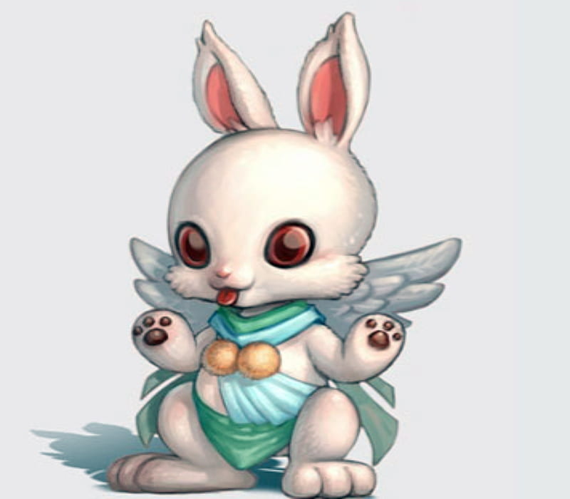 Monster Conce Art, White, Bunny, Art, Wings, Moster, Fantasy, HD wallpaper