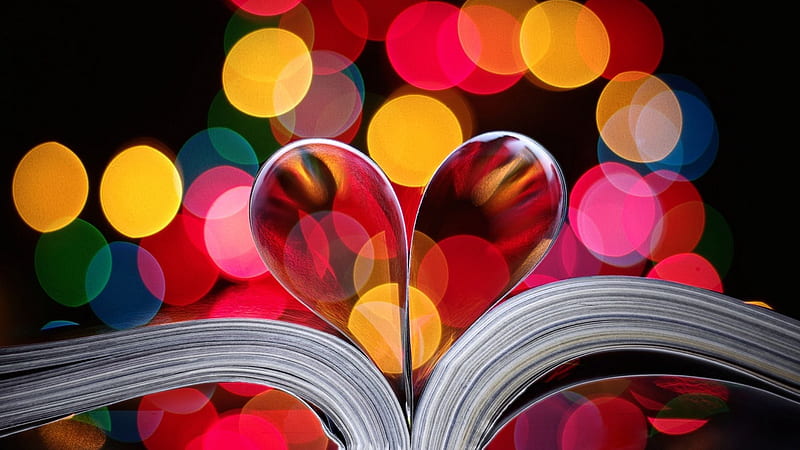 Heart Shape With Book Page In Colorful Bokeh Background Love, HD wallpaper