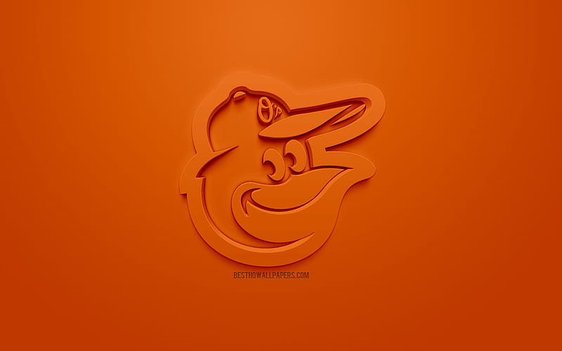Baltimore Orioles, American baseball club, creative 3D logo, orange background, 3d emblem, MLB, Baltimore, Maryland, USA, Major League Baseball, 3d art, baseball, 3d logo, HD wallpaper