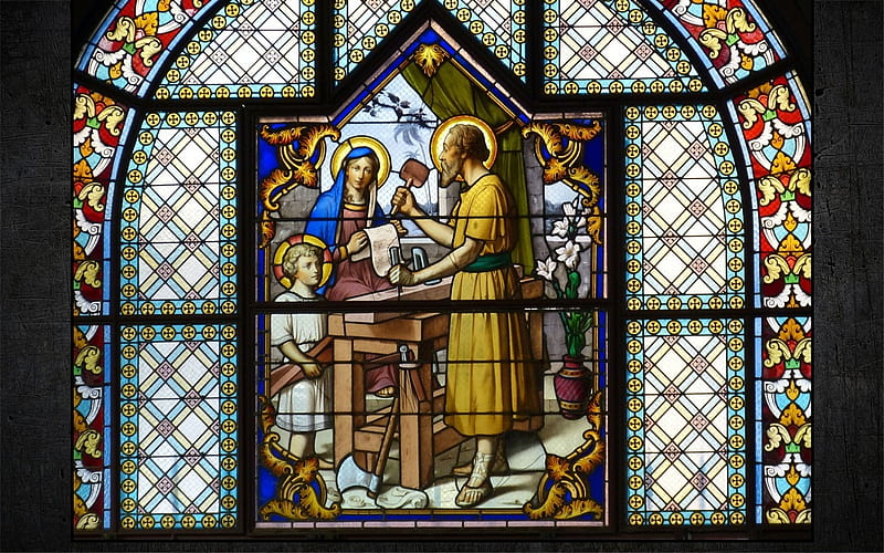 Holy Family, Joseph, Jesus, stained glass, Mary, HD wallpaper