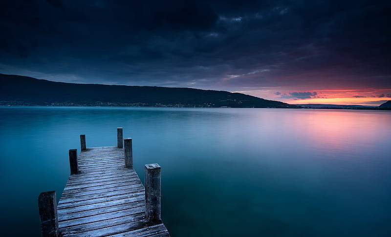Sunset Lake, Dawn, Sky, Water, Reflection, Pier, Lake, HD wallpaper
