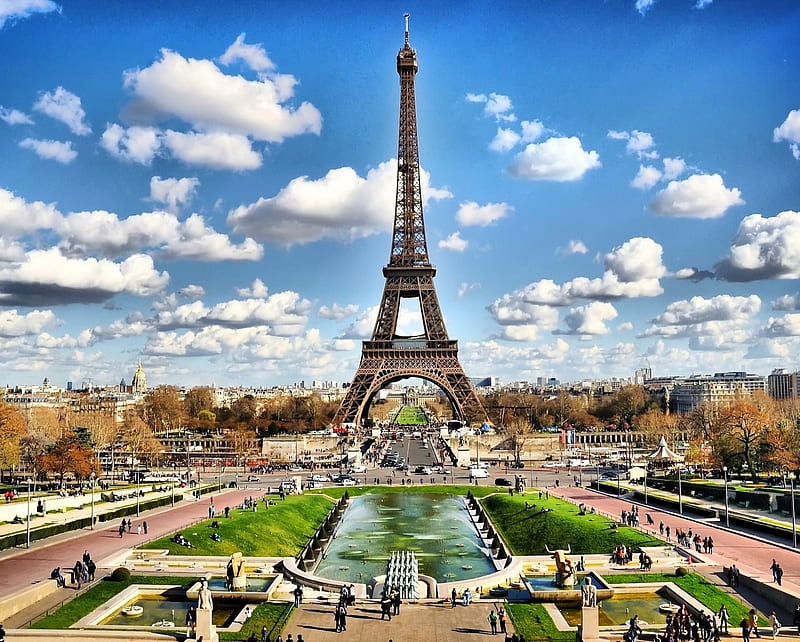 Eiffel, cityscape, clouds, france, paris, tower, urban, HD wallpaper