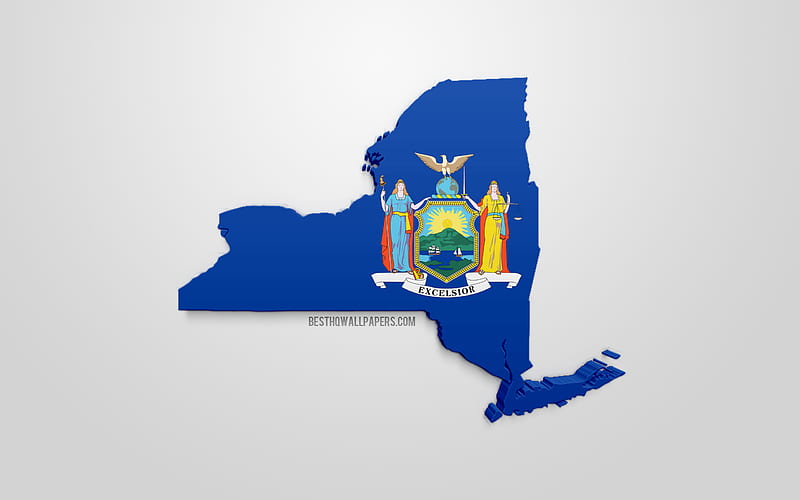 3d flag of New York, map silhouette of New York, US state, 3d art, New York 3d flag, USA, North America, New York, geography, New York 3d silhouette, HD wallpaper