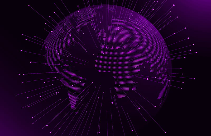 Purple digital globe, Purple digital background, global networks, dots globe silhouette, digital technology, Purple technology background, HD wallpaper