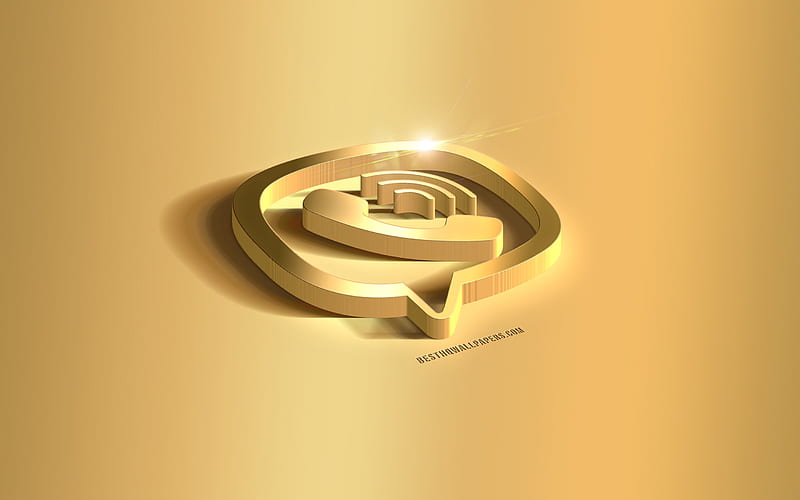 Viber 3d gold logo, Viber emblem, Viber logo, gold background, Viber, social media, 3d art, HD wallpaper
