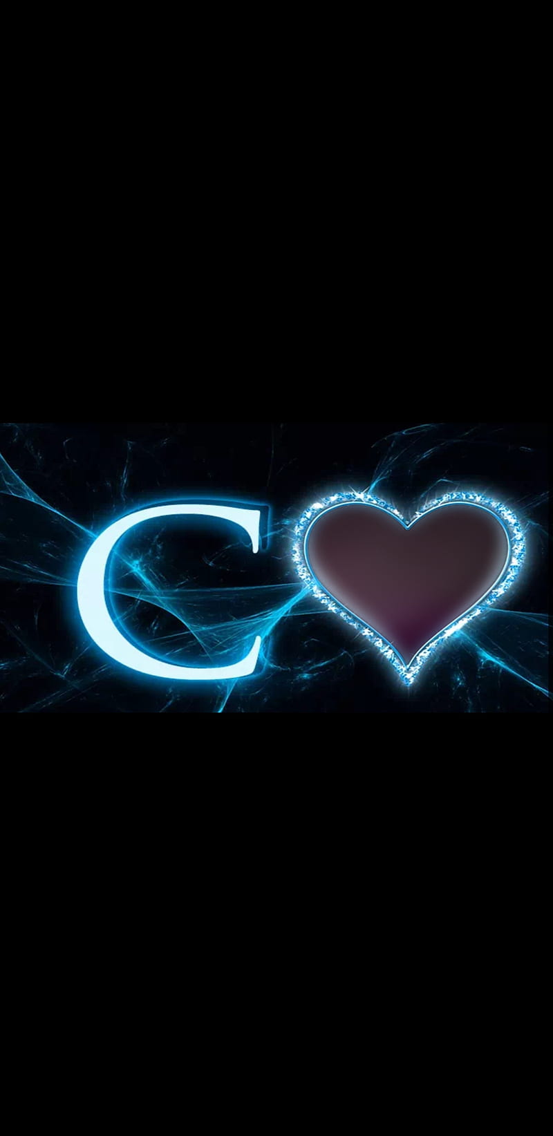 c letter, lightning, blue, letter, alphabets, heart, black, HD phone wallpaper