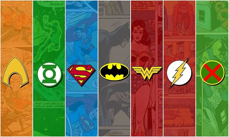 Batman, Superman, Green Lantern, Flash, Logo, Comics, Dc Comics, Aquaman, Wonder Woman, Martian Manhunter, Justice League, Bruce Wayne, HD wallpaper