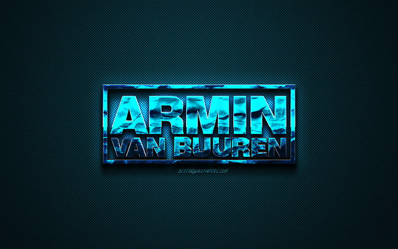 Armin van Buuren logo, blue creative logo, Dutch DJ, Armin van Buuren emblem, blue carbon fiber texture, creative art, Armin van Buuren, HD wallpaper