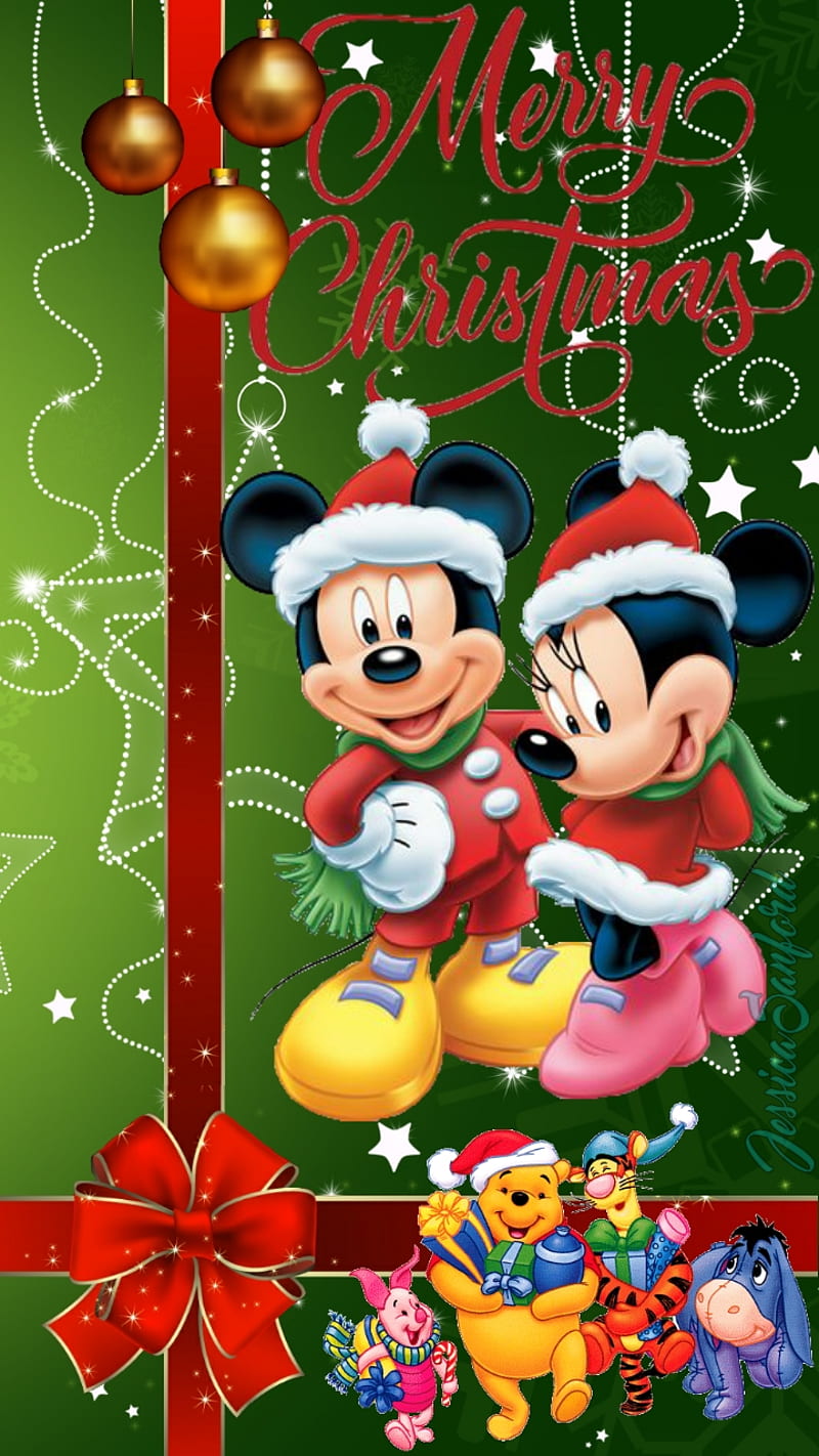 Mickey Christmas, bow, christmas, green, mickey, minnie, red, winnie the  pooh, HD phone wallpaper | Peakpx