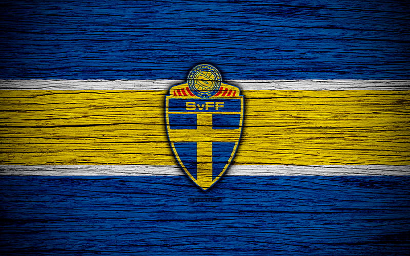 Sweden national football team, logo, UEFA, Europe, football, wooden texture, soccer, Sweden, European national football teams, Swedish Football Federation, HD wallpaper