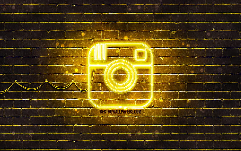 Instagram yellow logo yellow brickwall, Instagram logo, brands, Instagram neon logo, Instagram, HD wallpaper