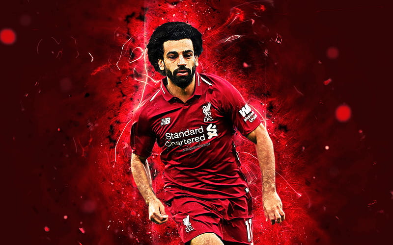 Mohamed Salah, goal, Egyptian footballers, Liverpool FC, fan art, Salah, Premier League, LFC, abstract art, Mo Salah, soccer, neon lights, HD wallpaper