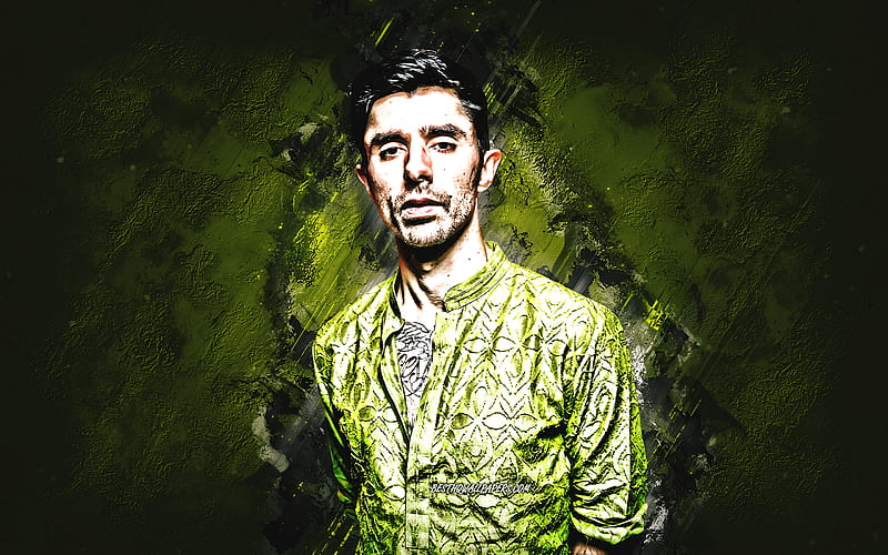 KSHMR, Niles Hollowell-Dhar, american dj, portrait, green stone background, popular djs, HD wallpaper