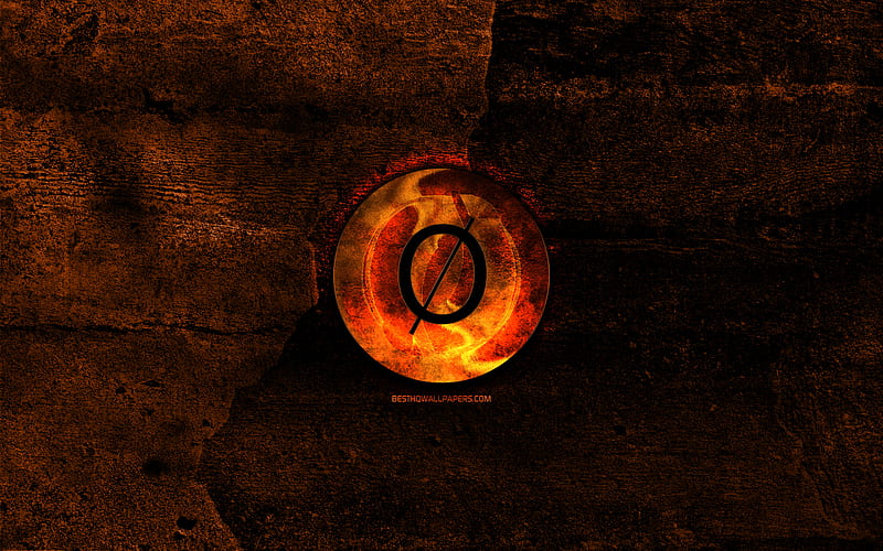 Omni fiery logo, orange stone background, creative, Omni logo, cryptocurrency, Omni, HD wallpaper