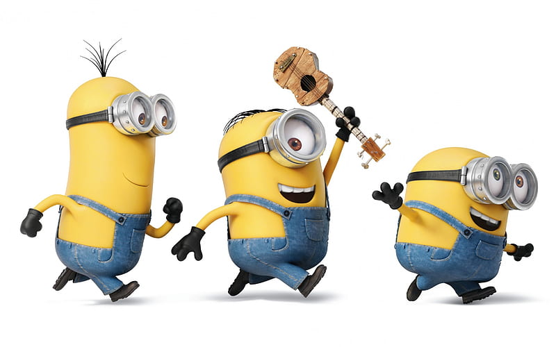 Minions (2015), cute, minions, guitar, movie, yellow, funny, white, blue,  HD wallpaper | Peakpx