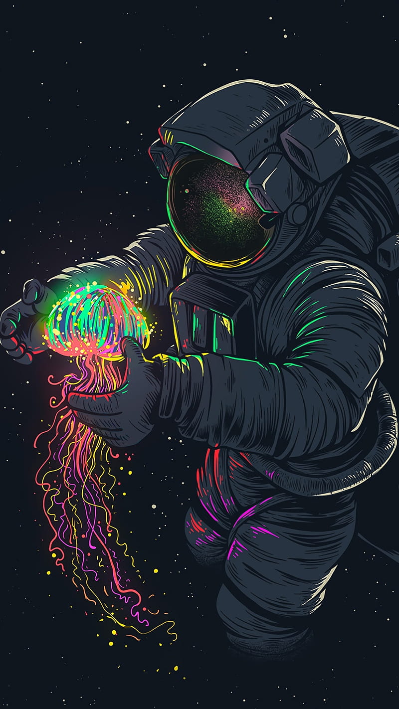 Astronaut , space, jellyfish, dark, HD phone wallpaper