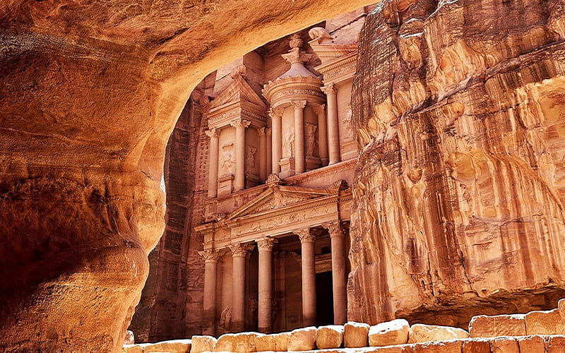Al Khazneh, temple in rock, Petra, Jordan, religious places, HD wallpaper