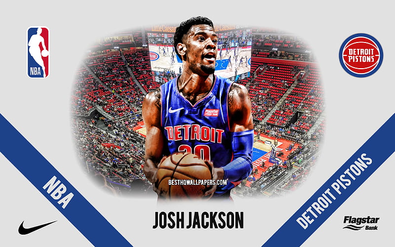 Josh Jackson, Detroit Pistons, American Basketball Player, NBA, portrait, USA, basketball, Little Caesars Arena, Detroit Pistons logo, HD wallpaper