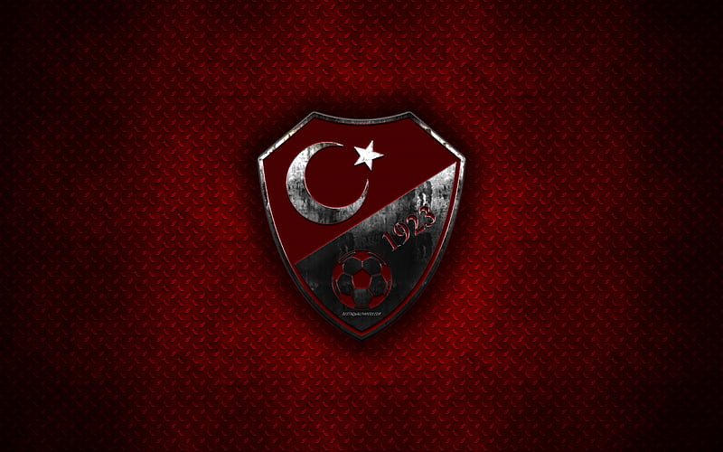 Turkey national football team metal logo, creative art, metal emblem, red metal background, Turkey, football, HD wallpaper