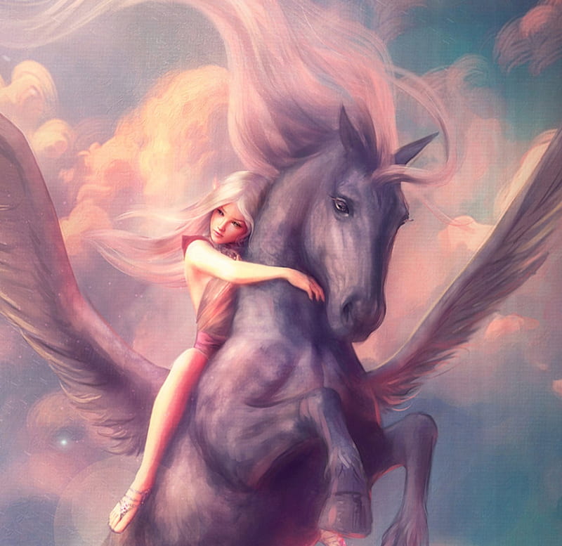 :-), luminos, girl, detail, pink, horse, frumusete, wings, pegas, lana palukhina, fantasy, HD wallpaper
