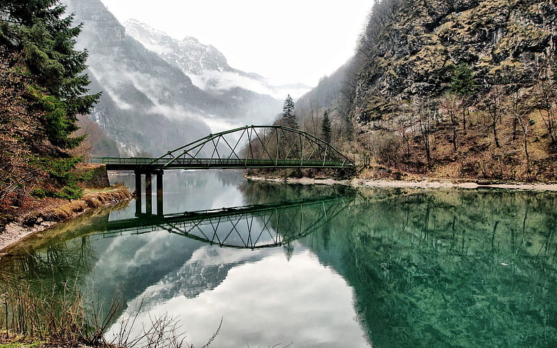 Alpine lake bridge-Retina landscape, HD wallpaper