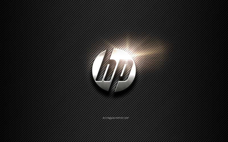HP Metal logo, black lines background, Hewlett-Packard, black carbon background, HP logo, emblem, metal art, HP, HD wallpaper