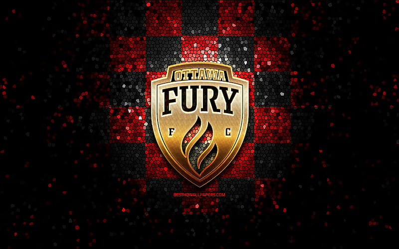 Ottawa Fury FC, glitter logo, USL, red black checkered background, USA, american soccer team, Ottawa Fury, United Soccer League, Ottawa Fury logo, mosaic art, soccer, football, America, HD wallpaper