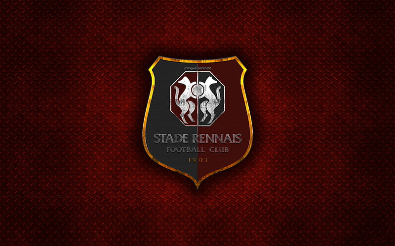 Stade Rennais FC, French football club, red metal texture, metal logo, emblem, Rennes, France, Ligue 1, creative art, football, HD wallpaper