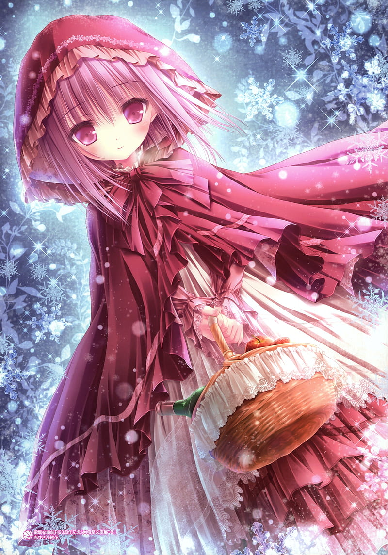 Cute anime girl, hoodie, snow, winter, cape, loli, dress, basket, Anime, HD  phone wallpaper | Peakpx