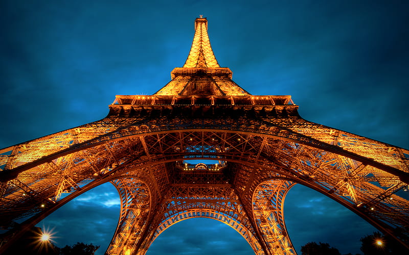 Under the Eiffel, cool, tower, famous, steel, paris, r, majestic, HD wallpaper