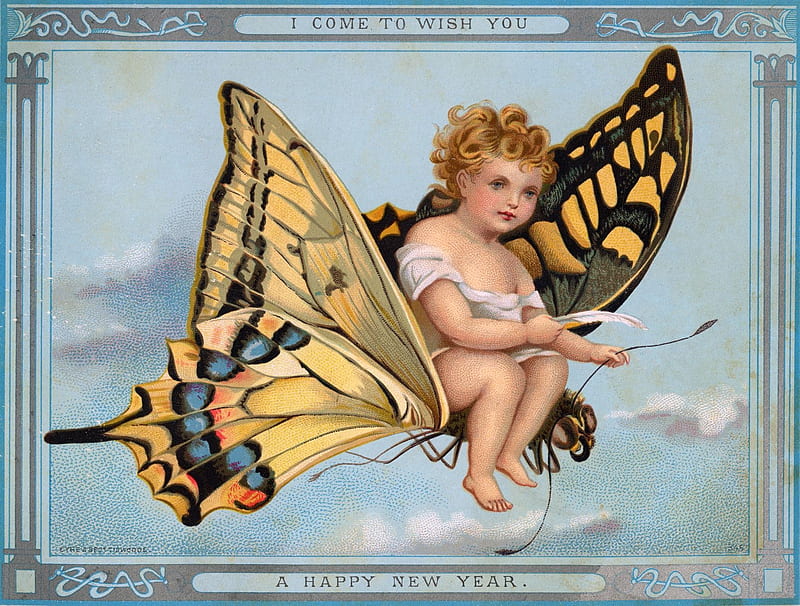 :), elf, angel, vintage, card, fairy, wings, christmas, craciun, new year, boy, butterfly, HD wallpaper
