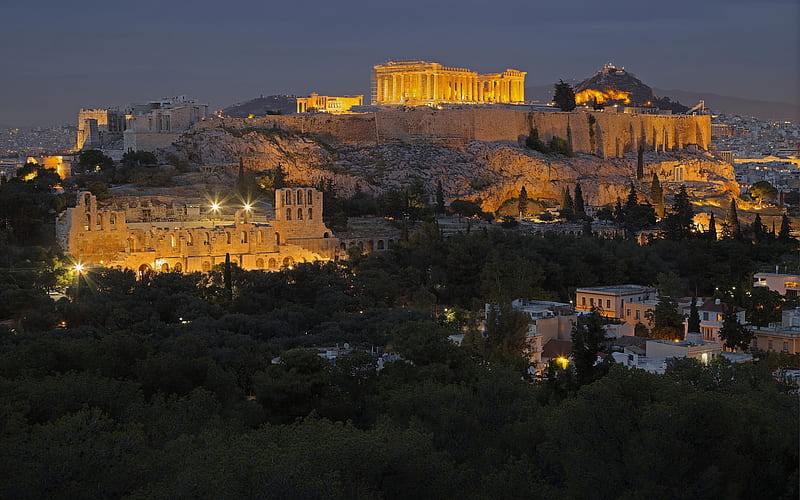 Athens, Acropolis, Parthenon, ancient city, Greece, landmark, evening, cityscape, HD wallpaper