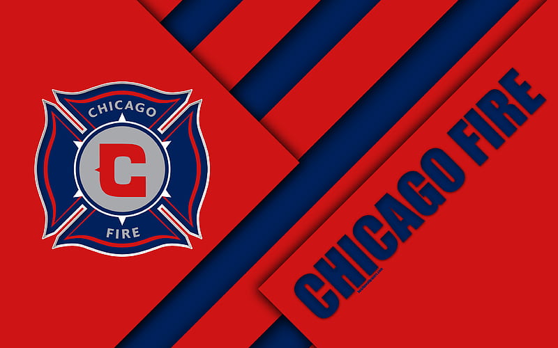 Chicago Fire FC, material design logo, red blue abstraction, MLS, football, Chicago, Illinois, USA, Major League Soccer, HD wallpaper