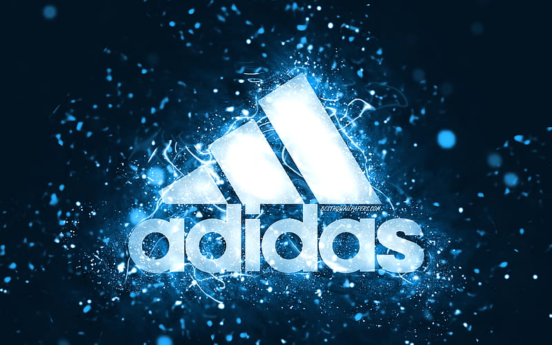 Adidas blue logo blue neon lights, creative, blue abstract background ...