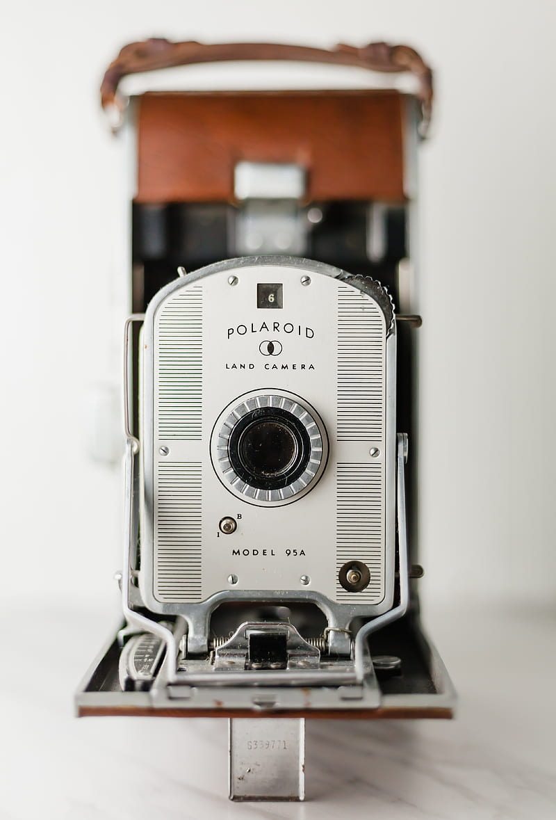 silver and brown Polaroid land camera, HD phone wallpaper
