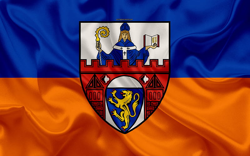 Flag of Siegen silk texture, blue orange silk flag, coat of arms, German city, Siegen, North Rhine-Westphalia, Germany, symbols, HD wallpaper