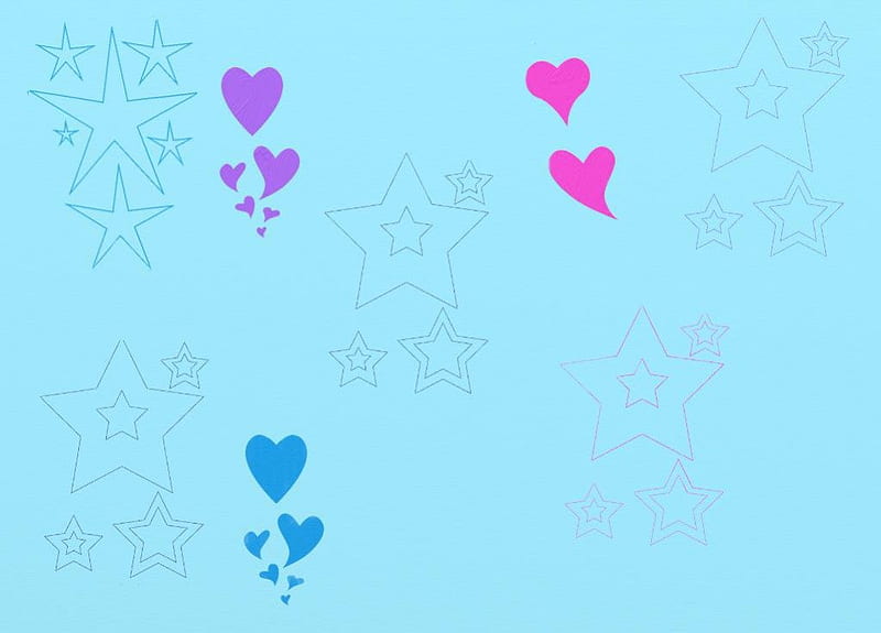 stars and hearts collage, stars, corazones, light blue, purple heart, backgrounds, pink, star, blue, HD wallpaper