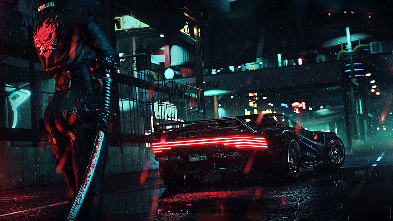 Video Game, Cyberpunk 2077, Cyberpunk, Futuristic, Girl, Night, rain, Road, Sword, Warrior, Weapon, Woman, HD wallpaper