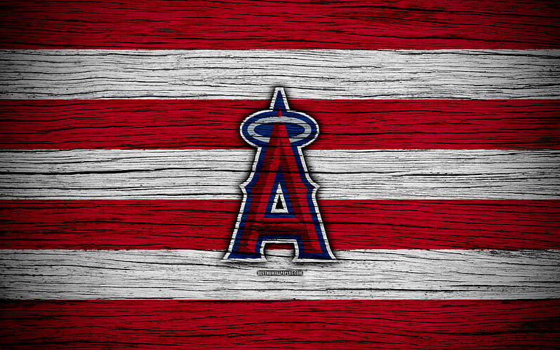 Los Angeles Angels MLB, baseball, USA, Major League Baseball, LA Angels, wooden texture, art, baseball club, HD wallpaper